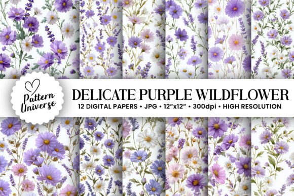 Download Delicate Purple Wildflowers Patterns - Premium Bundle