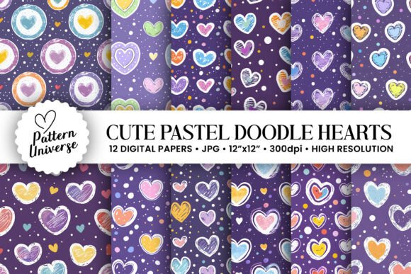 Download Cute Pastel Doodle Hearts Pattern - Premium Bundle