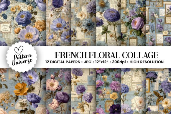 Download French Floral Collage Digital Papers - Premium Resources