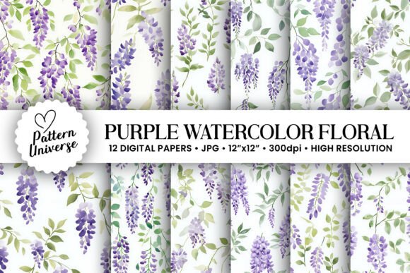 Download Purple Watercolor Floral Patterns - Premium Bundle