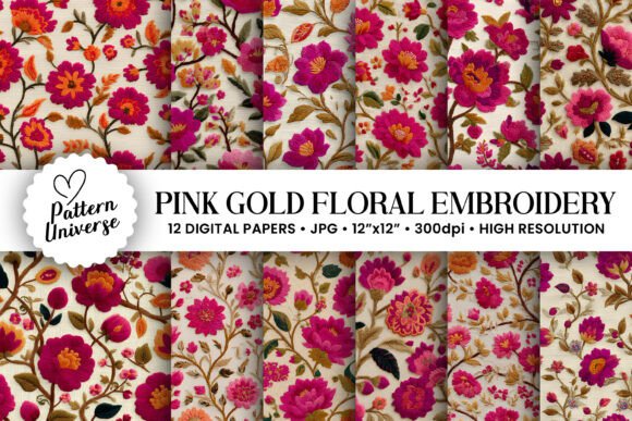 Download Pink Gold Floral Embroidery Pattern - Premium Resources