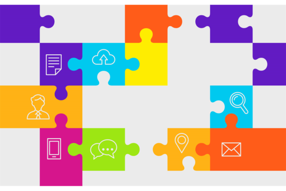 Download Business Icons on Colorful Puzzle Pieces - Puzzle pieces Collection