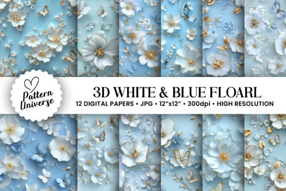 Download 3D White and Blue Floral Pattern - Premium Resources